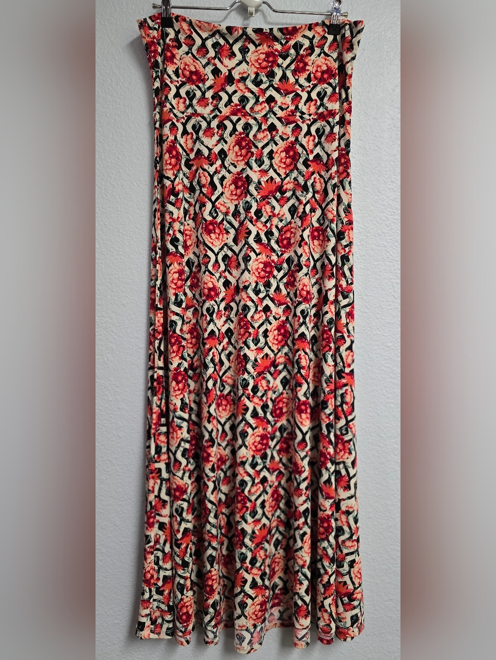 Lularoe Floral Red Maxi Skirt with Cream and Black Pattern